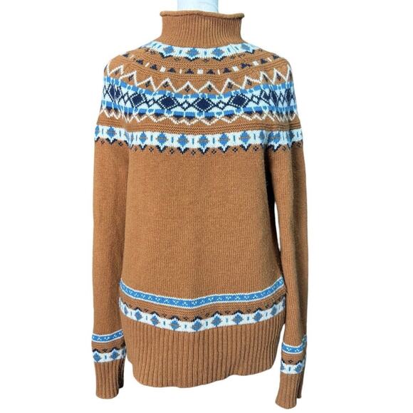 J Crew Southwestern Adobe Sz Small Wool Blend Fair Isle Rust Gold Aztec Sweater - Picture 2 of 7